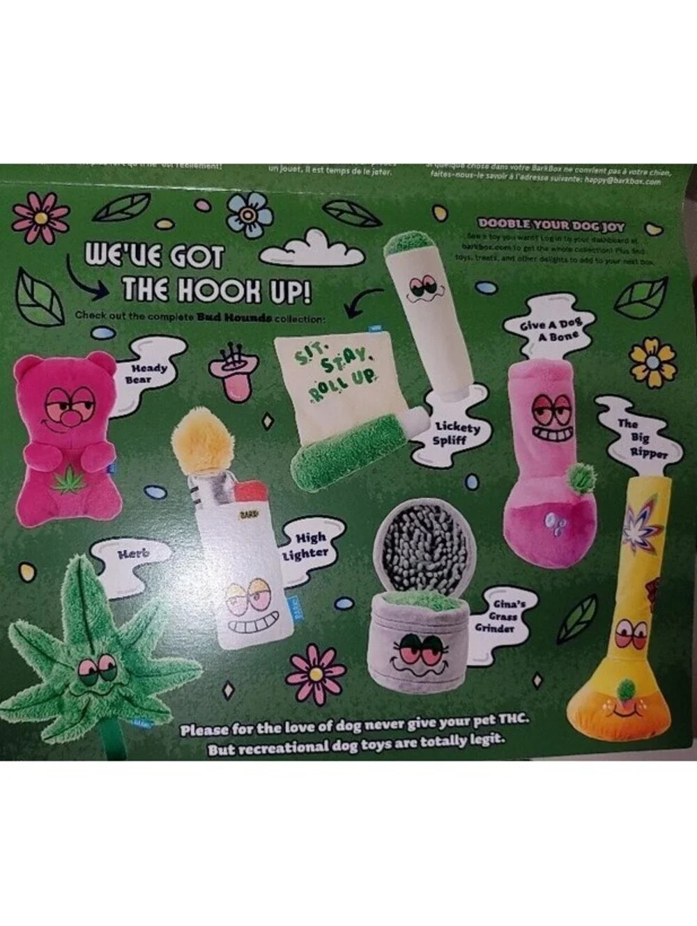 BARKBOX 4/20 COLLECTION HEADY THE BEAR WEED PET TOY PLUSH M/L NWT